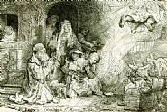 Rembrandt van Rijn - The Angel Departing from the Family of Tobias (Works on Paper (Drawings, Watercolors etc.)) h: 4.1 x w: 6.2 in / h: 10.4 x w: 15.7 cm