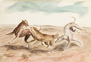 John Steuart Curry - Hounds Catching a Coyote (Works on Paper (Drawings, Watercolors etc.)) h: 16.5 x w: 23 in / h: 41.9 x w: 58.4 cm