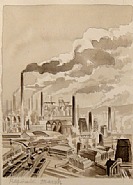 Reginald Marsh - Industrial Landscape (Works on Paper (Drawings, Watercolors etc.)) h: 6 x w: 4.5 in / h: 15.2 x w: 11.4 cm
