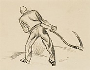 Thomas Hart Benton - Back View, Man with Scythe (Works on Paper (Drawings, Watercolors etc.)) h: 9.2 x w: 9.5 in / h: 23.4 x w: 24.1 cm