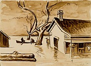 Thomas Hart Benton - Flood 'Mississippi Backwater' (Works on Paper (Drawings, Watercolors etc.)) h: 9 x w: 12 in / h: 22.9 x w: 30.5 cm