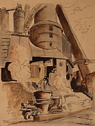 Thomas Hart Benton - Crucible at the Bessemer Converter, Bethlehem Steel, Pittsburgh (Works on Paper (Drawings, Watercolors etc.)) h: 11.5 x w: 9 in / h: 29.2 x w: 22.9 cm