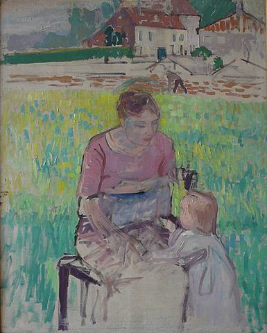  Jean Brusselmans, Mère et enfant au jardin