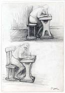 Henry Moore - Girl doing Homework (Works on Paper (Drawings, Watercolors etc.))