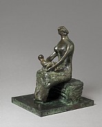 Henry Moore - Draped Mother and Child on Curved Bench (Sculptures) h: 19 x w: 15 x d: 15 cm / h: 7.5 x w: 5.9 x d: 5.9 in