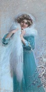 Delphin Enjolras - Elegant Lady with White Stola (Paintings) h: 89.5 x w: 45 cm / h: 35.2 x w: 17.7 in