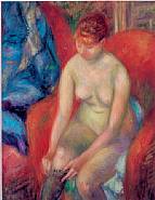William Glackens - Nude Pulling on Stocking (Paintings) h: 32 x w: 26 in / h: 81.3 x w: 66 cm