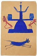 Untitled, (Blue and Red Construction with Running Dog and Figures)