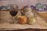 Still life with Onions and Wine Glass