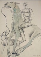 Elisabeth Frink - Horse and Rider (Works on Paper (Drawings, Watercolors etc.)) h: 30 x w: 22 in / h: 76.2 x w: 55.9 cm