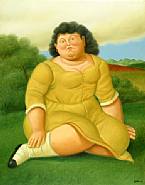 Fernando Botero - Femme devant un paysage (Paintings) h: 64 x w: 81 cm / h: 25.2 x w: 31.9 in