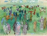 Raoul Dufy - Les Turfistes (Works on Paper (Drawings, Watercolors etc.)) h: 18.5 x w: 25.2 in / h: 47 x w: 64 cm