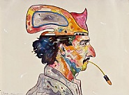 Luis Cruz Azaceta - Self Portrait: Spitting Bullets (Works on Paper (Drawings, Watercolors etc.)) h: 22.2 x w: 30 in / h: 56.4 x w: 76.2 cm