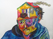 Luis Cruz Azaceta - Self Portrait of Throwing the Devil Out (Works on Paper (Drawings, Watercolors etc.)) h: 22 x w: 30 in / h: 55.9 x w: 76.2 cm