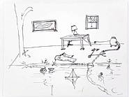 William Wegman - (Messy Room) (Works on Paper (Drawings, Watercolors etc.)) h: 9 x w: 12 in / h: 22.9 x w: 30.5 cm