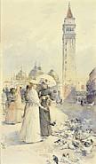 <B>Childe Hassam</b><br>Feeding Pigeons in the Piazza (SOLD)