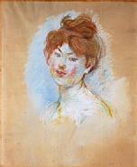Berthe Morisot - Tête de jeune fille (Jeanne-Marie) (Works on Paper (Drawings, Watercolors etc.))