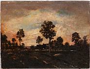 Théodore Rousseau - Country Road at Sunset (Paintings) h: 7.4 x w: 9.6 in / h: 18.8 x w: 24.4 cm