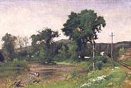 George Inness - Pompton Junction (Paintings) h: 12 x w: 18 in / h: 30.5 x w: 45.7 cm