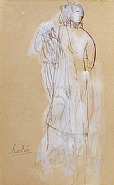Auguste Rodin - Draped Figure (Works on Paper (Drawings, Watercolors etc.)) h: 7 x w: 4.5 in / h: 17.8 x w: 11.4 cm
