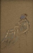 James Abbott McNeill Whistler - Mother and Child (Works on Paper (Drawings, Watercolors etc.)) h: 9.5 x w: 7 in / h: 24.1 x w: 17.8 cm