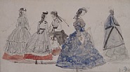 Eugène Louis Boudin - Women at the Beach (Works on Paper (Drawings, Watercolors etc.)) h: 5 x w: 9.5 in / h: 12.7 x w: 24.1 cm