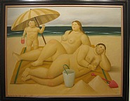 Fernando Botero - Family on the Beach (Paintings) h: 101 x w: 131 cm / h: 39.8 x w: 51.6 in