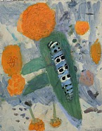 Study for Mullein moth caterpillar on leaf of Buddlea Globosa