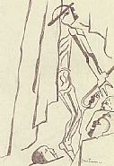 Jacob Lawrence - Figure Study after Vesalius (Back with Hat and Cane) (Works on Paper (Drawings, Watercolors etc.)) h: 9.5 x w: 6.5 in / h: 24.1 x w: 16.5 cm