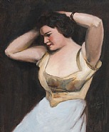 Walt Kuhn - Woman with Bracelet (Between the Acts) (Paintings) h: 30 x w: 25 in / h: 76.2 x w: 63.5 cm