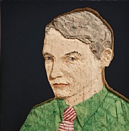Stephan Balkenhol - Man with red and white tie (Sculptures) h: 60 x w: 59 x d: 2.5 cm / h: 23.6 x w: 23.2 x d: 1 in