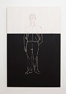Stephan Balkenhol - Man on black and white background (Sculptures) h: 150 x w: 100 x d: 10 cm / h: 59.1 x w: 39.4 x d: 3.9 in