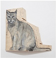 Stephan Balkenhol - Grey Cat (Sculptures) h: 60 x w: 60 x d: 14 cm / h: 23.6 x w: 23.6 x d: 5.5 in