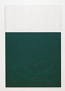 Woman on white and green background