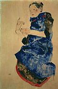 Egon Schiele - Girl in Blue Apron (Works on Paper (Drawings, Watercolors etc.))