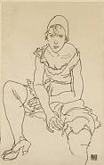 Egon Schiele - Girl in Underclothes (Works on Paper (Drawings, Watercolors etc.)) h: 46 x w: 30 cm / h: 18.1 x w: 11.8 in