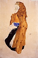 Egon Schiele - Girl with Yellow Shawl (Works on Paper (Drawings, Watercolors etc.)) h: 47.6 x w: 29.2 cm / h: 18.7 x w: 11.5 in