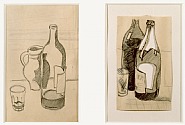 Julio González - Nature morte au verre, pichet et bouteille (Still- life with glass, pitcher and bottle); Nature morte aux deux bouteilles (Still life with two bottles) (Works on Paper (Drawings, Watercolors etc.)) h: 6.1 x w: 3.5 in / h: 15.5 x w: 8.9 cm