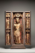An English alabaster retable of the Virgin and Child with Female Saints