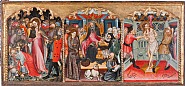 Three scenes from a predella: The Arrest of Christ, Christ before Pilate, and The Flagellation