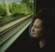 Self-portrait on the train, Boston - New Haven