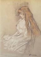 Jean Louis Forain - Jeune fille blonde assise (Works on Paper (Drawings, Watercolors etc.)) h: 14.5 x w: 10.5 in / h: 36.8 x w: 26.7 cm