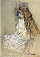 Jean Louis Forain - Jeune fille blonde assise (Works on Paper (Drawings, Watercolors etc.)) h: 14.5 x w: 10.5 in / h: 36.8 x w: 26.7 cm