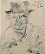 Lovis Corinth - Self-Portrait (Works on Paper (Drawings, Watercolors etc.)) h: 12.6 x w: 9.6 in / h: 32 x w: 24.4 cm