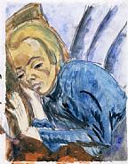 Erich Heckel - Resting Woman (Siddi Heckel) (Works on Paper (Drawings, Watercolors etc.)) h: 19.5 x w: 15.4 in / h: 49.5 x w: 39.1 cm
