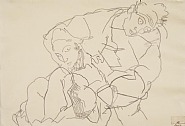 Egon Schiele - Embrace (Egon and Edith Schiele) (Works on Paper (Drawings, Watercolors etc.)) h: 12.4 x w: 18.1 in / h: 31.5 x w: 46 cm