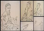 Egon Schiele - Five Studies for the Portrait of Dr. Franz Martin Haberditzl (Works on Paper (Drawings, Watercolors etc.)) h: 18 x w: 11.5 in / h: 45.7 x w: 29.2 cm