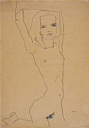 Egon Schiele - Nude Girl with Arms Raised (Works on Paper (Drawings, Watercolors etc.)) h: 17.4 x w: 12.2 in / h: 44.2 x w: 31 cm