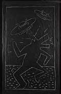 Keith Haring - Barking Dog and Spaceships (Works on Paper (Drawings, Watercolors etc.)) h: 30 x w: 40 in / h: 76.2 x w: 101.6 cm