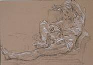 Paul Cadmus - Jon Reading (Works on Paper (Drawings, Watercolors etc.)) h: 8 x w: 11.5 in / h: 20.3 x w: 29.2 cm
